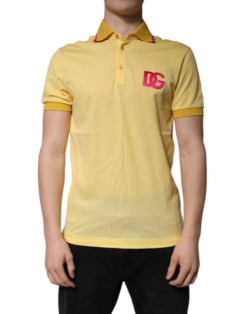 Yellow Cotton Logo Collared Polo T-shirt-Dolce & Gabbana-LabelTerrace.com