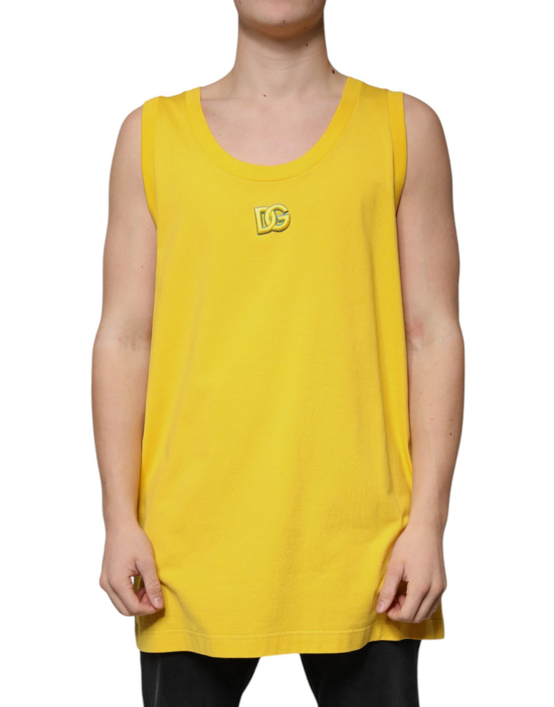 Yellow Cotton Round Neck Sleeveless T-shirt-Dolce & Gabbana-LabelTerrace.com