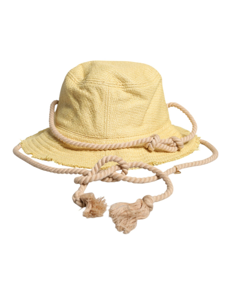 Yellow Cotton Wide Brim Bucket-Dolce & Gabbana-LabelTerrace.com