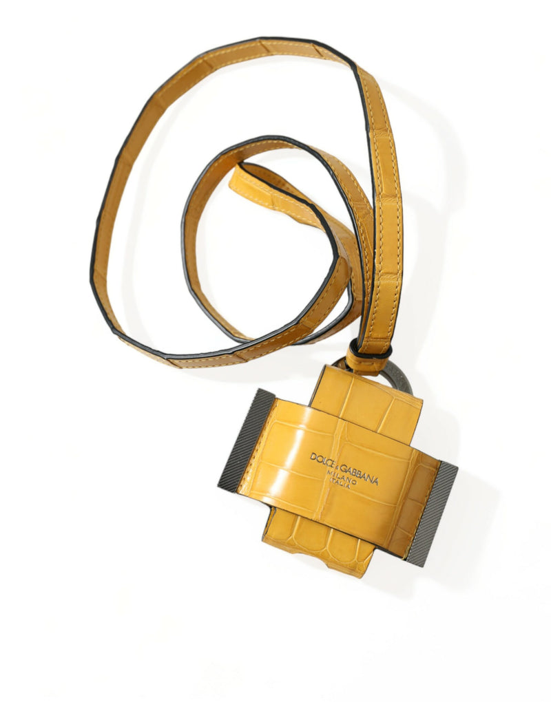 Yellow Crocodile Leather Logo Print Lanyard Keychain-Dolce & Gabbana-LabelTerrace.com