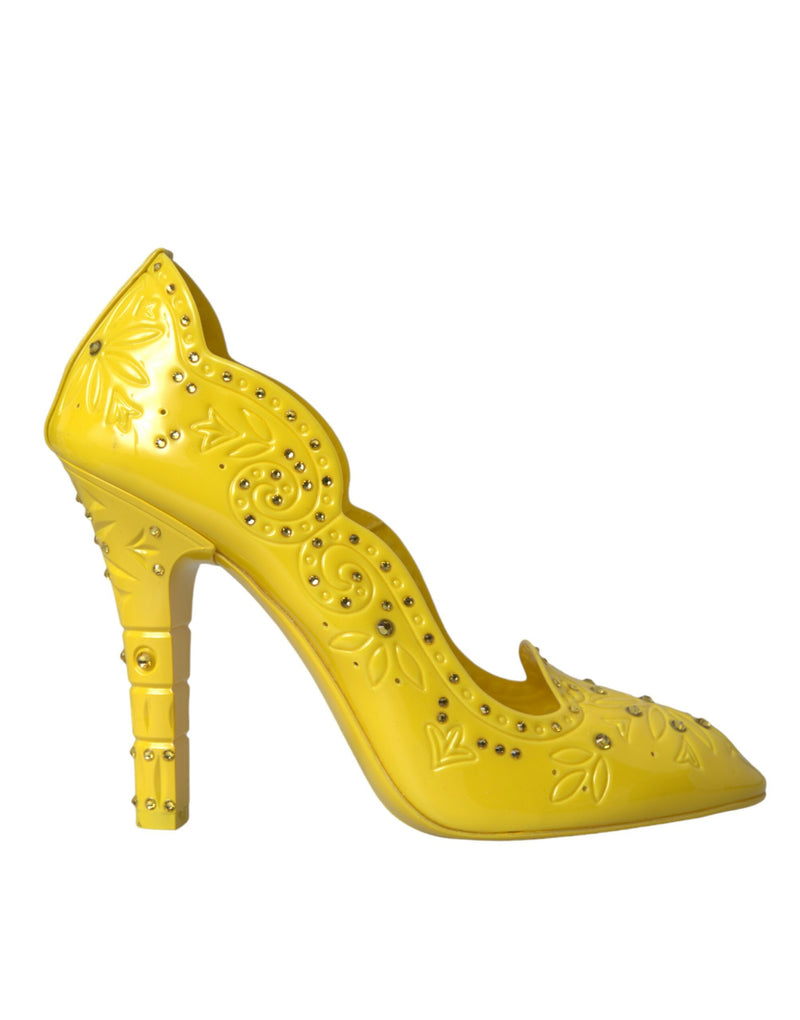 Yellow Crystal CINDERELLA Heels Pumps Shoes-Dolce & Gabbana-LabelTerrace.com