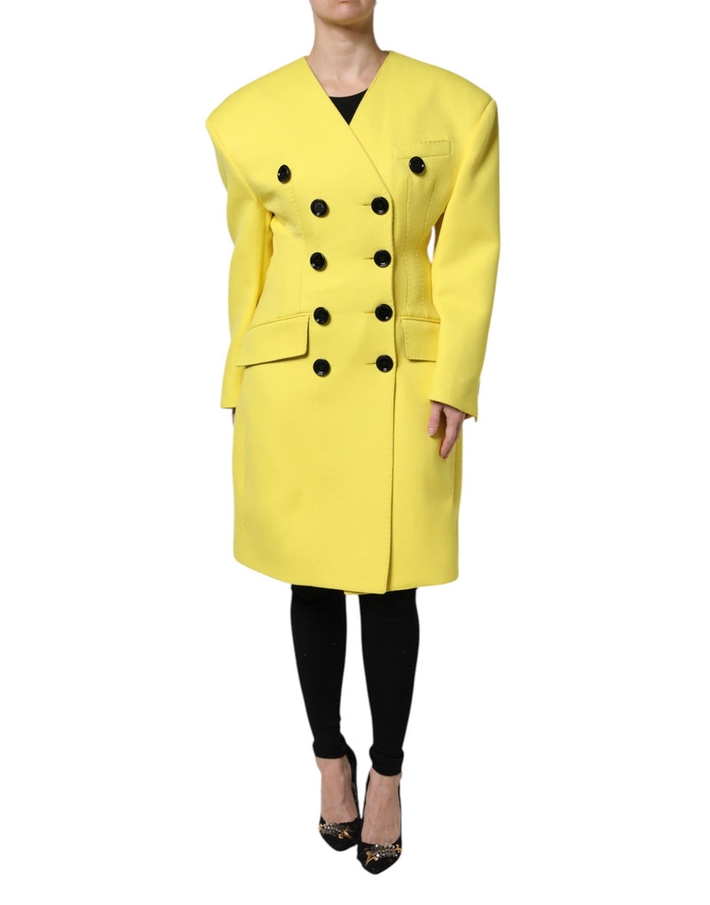 Yellow Double Breasted Trench Coat Jacket-Dolce & Gabbana-LabelTerrace.com