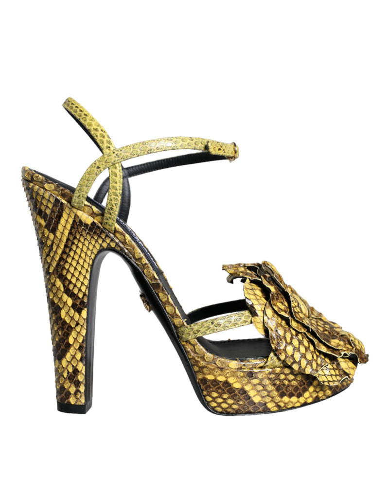 Yellow Exotic Leather Ankle Strap Heels Sandals Shoes-Dolce & Gabbana-LabelTerrace.com