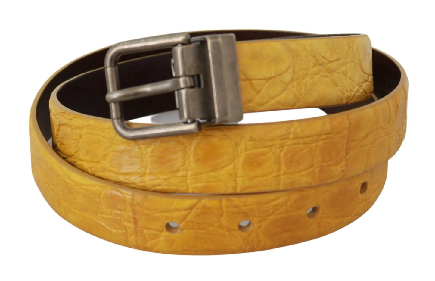 Yellow Exotic Skin Leather Grey Buckle Belt-Dolce & Gabbana-LabelTerrace.com
