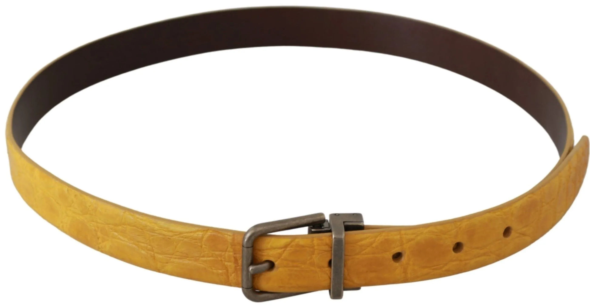 Yellow Exotic Skin Leather Grey Buckle Belt-Dolce & Gabbana-LabelTerrace.com