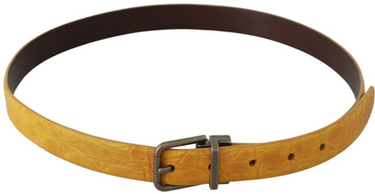 Yellow Exotic Skin Leather Grey Buckle Belt-Dolce & Gabbana-LabelTerrace.com