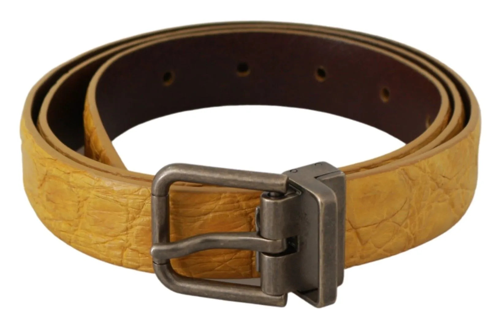 Yellow Exotic Skin Leather Grey Buckle Belt-Dolce & Gabbana-LabelTerrace.com