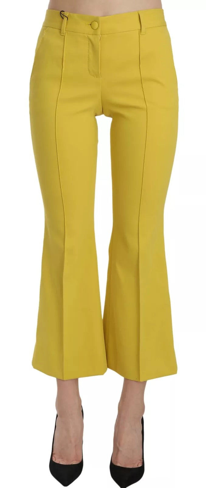 Yellow Flared Bootcut Capri Cotton Pants-Dolce & Gabbana-LabelTerrace.com