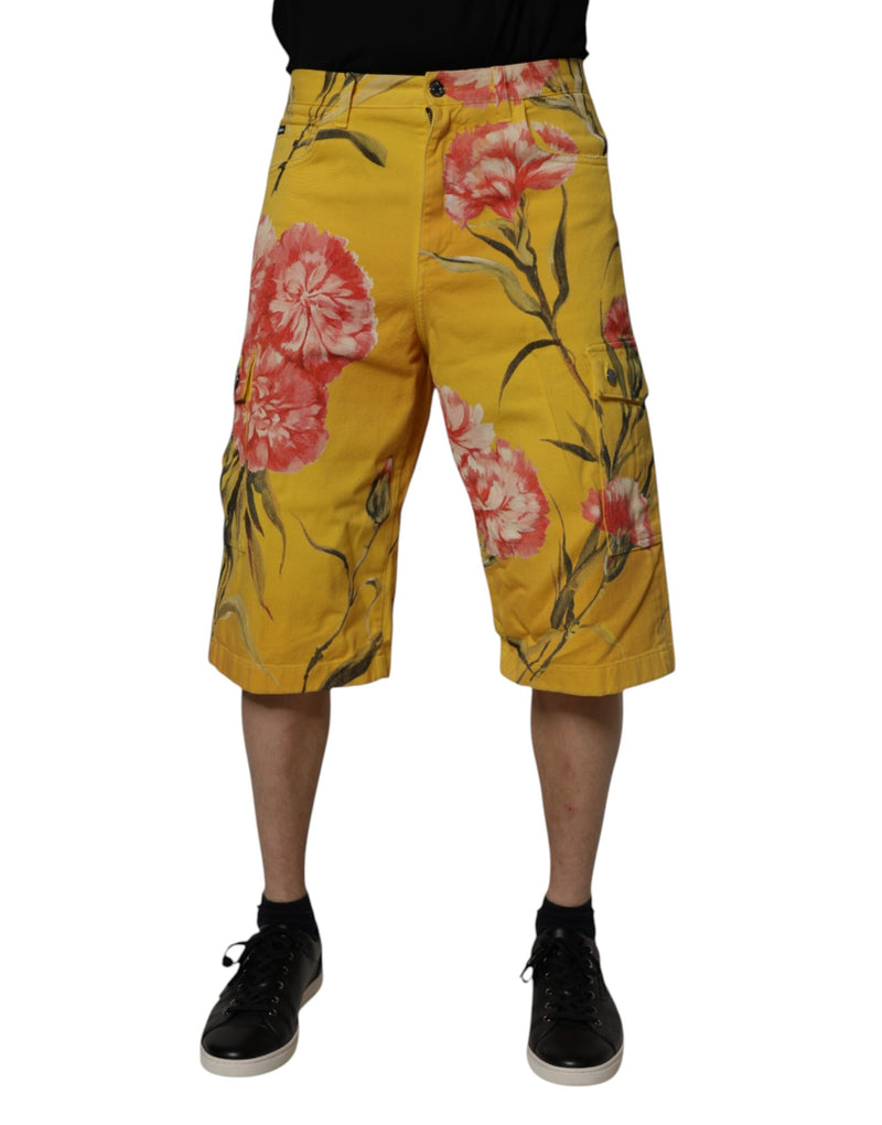 Yellow Floral Cargo Denim Men Bermuda Shorts-Dolce & Gabbana-LabelTerrace.com