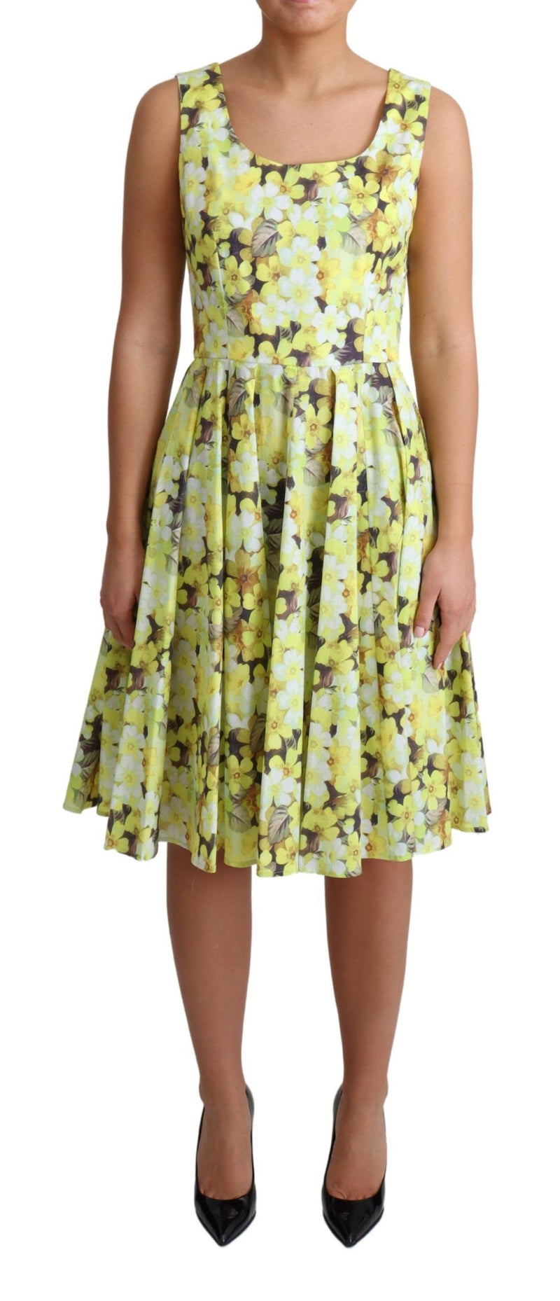 Yellow Floral Cotton Stretch Gown Dress-Dolce & Gabbana-LabelTerrace.com
