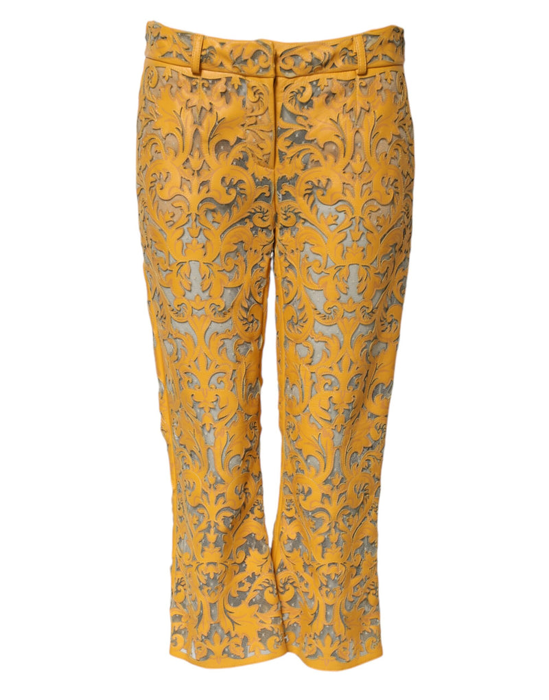 Yellow Floral Lace Mid Waist Capri Pants-Dolce & Gabbana-LabelTerrace.com