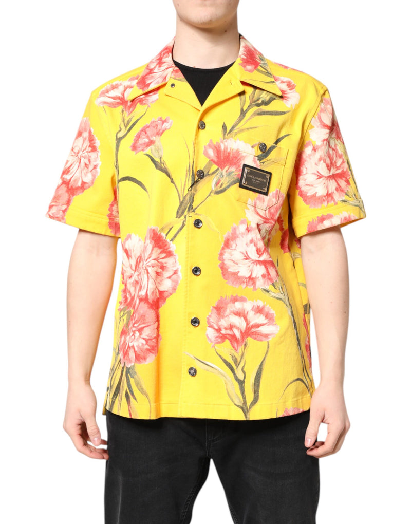 Yellow Floral Men Button Down Casual Shirt-Dolce & Gabbana-LabelTerrace.com