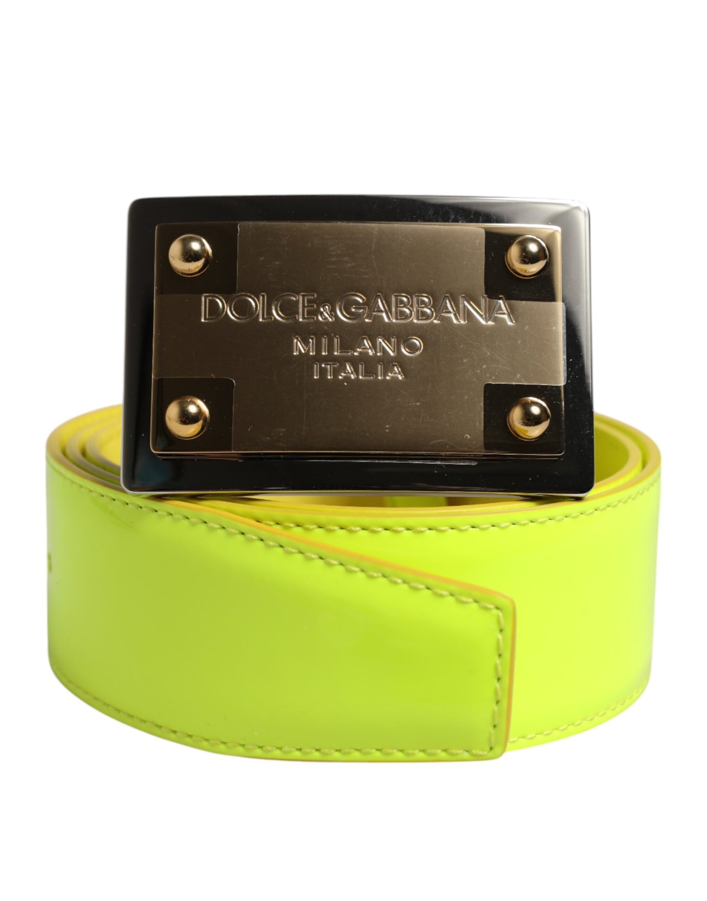Yellow Green Classic Metal Logo Buckle Belt-Dolce & Gabbana-LabelTerrace.com