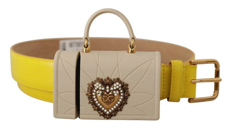 Yellow Leather Devotion Heart Micro Bag Headphones Belt-Dolce & Gabbana-LabelTerrace.com