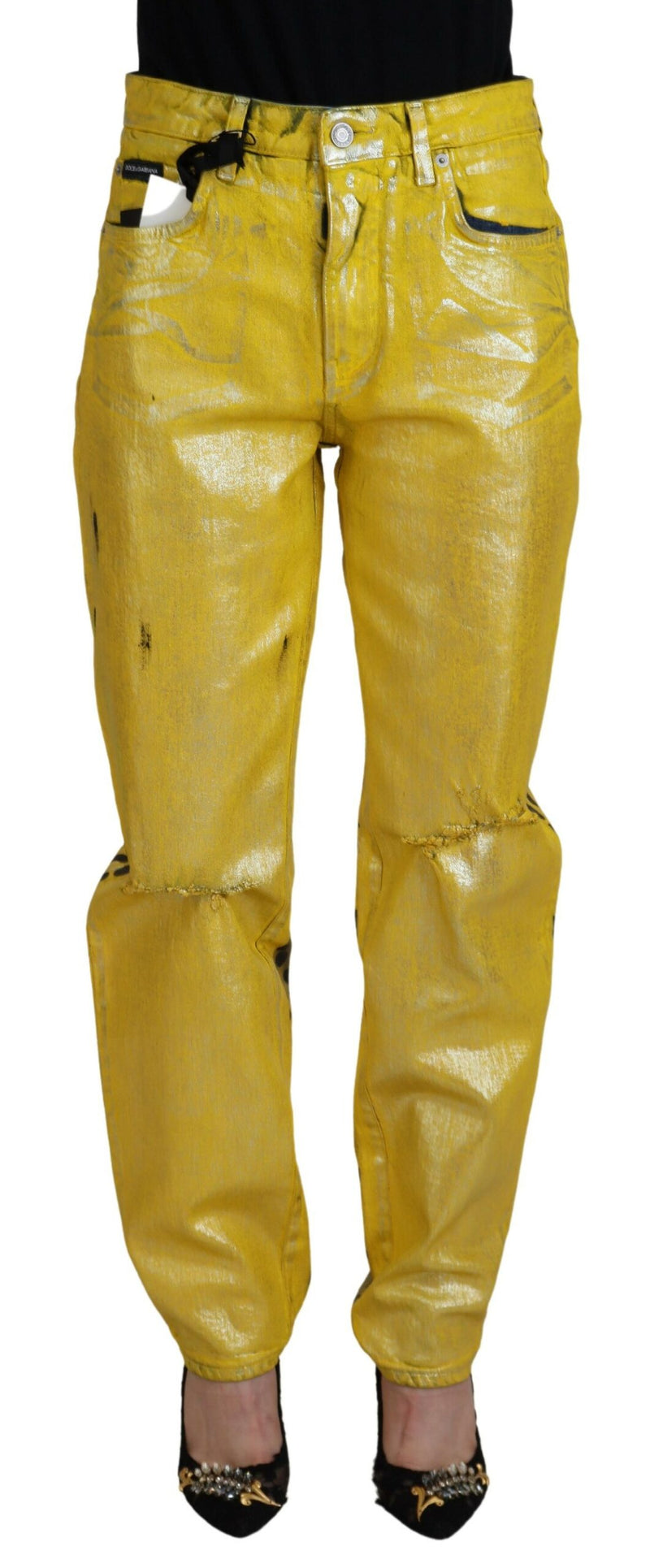 Yellow Leopard Cotton Straight Denim Jeans-Dolce & Gabbana-LabelTerrace.com