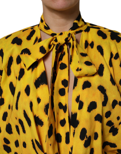 Yellow Leopard Long Sleeves Jumpsuit Dress-Dolce & Gabbana-LabelTerrace.com