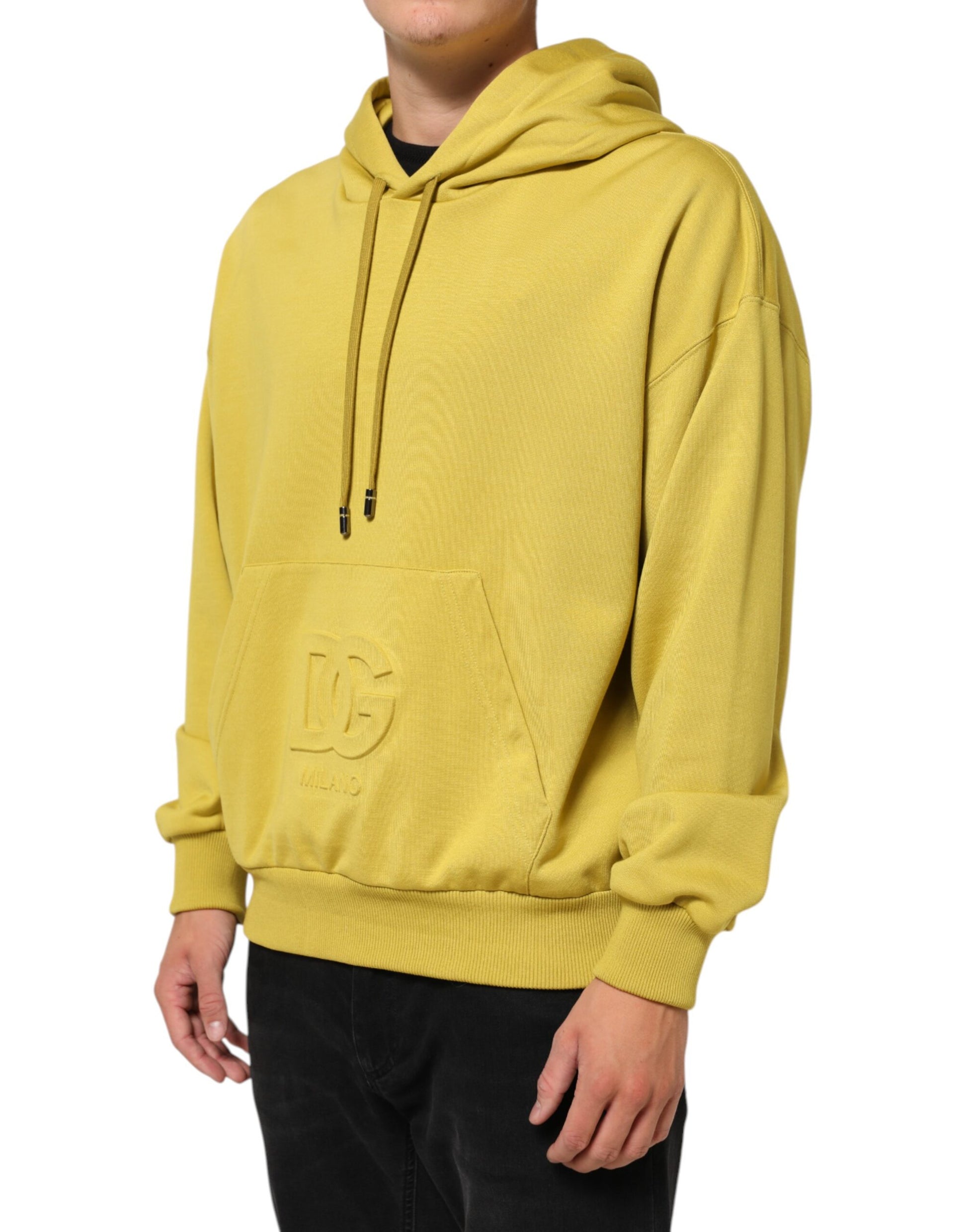 Yellow Logo Cotton Hooded Sweatshirt Sweater