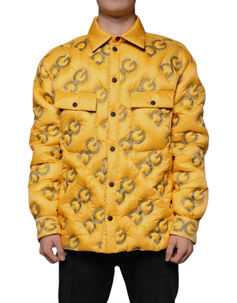Yellow Logo Padded Buttoned Blouson Jacket-Dolce & Gabbana-LabelTerrace.com