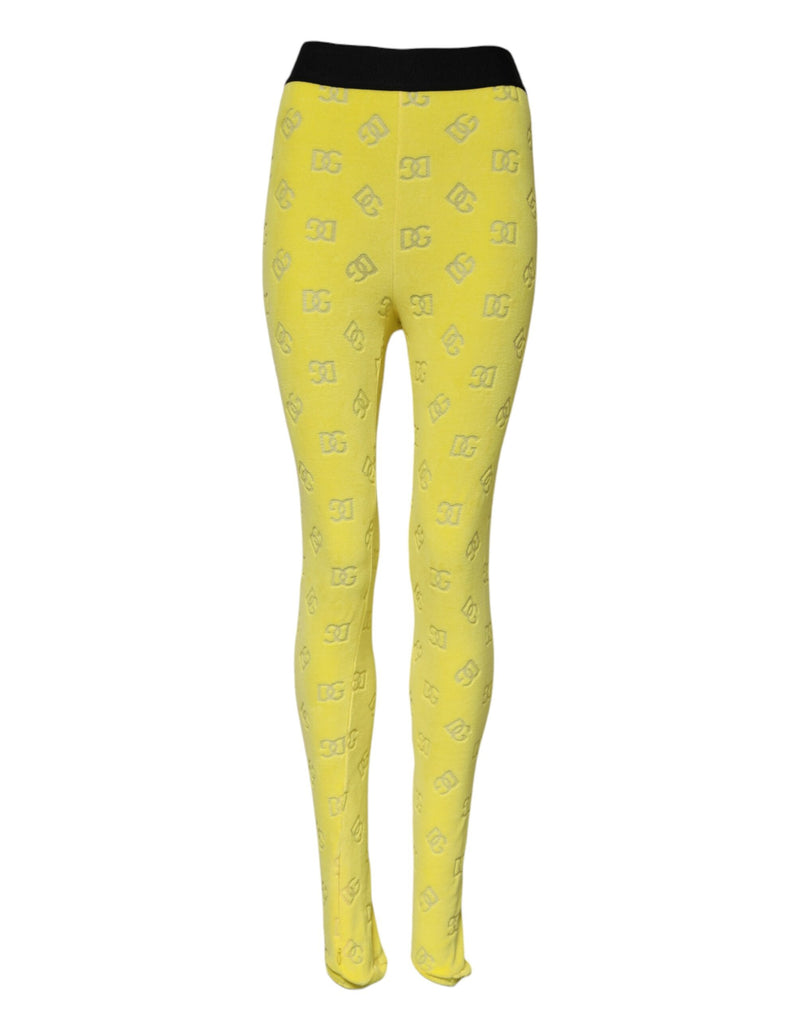 Yellow Logo Slim Fit Leggings Pants-Dolce & Gabbana-LabelTerrace.com