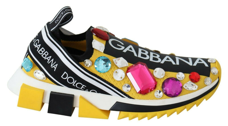 Yellow Multicolor Crystals Sneakers Shoes-Dolce & Gabbana-LabelTerrace.com