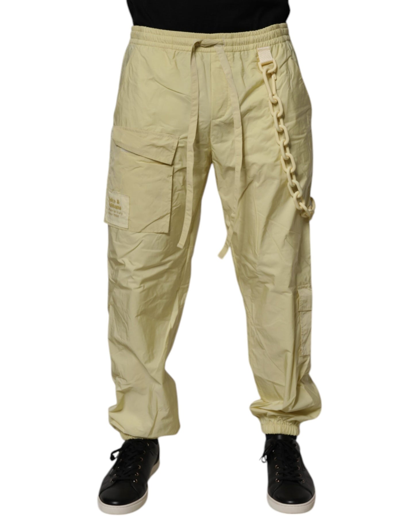 Yellow Nylon Cargo Chain Men Jogger Pants-Dolce & Gabbana-LabelTerrace.com