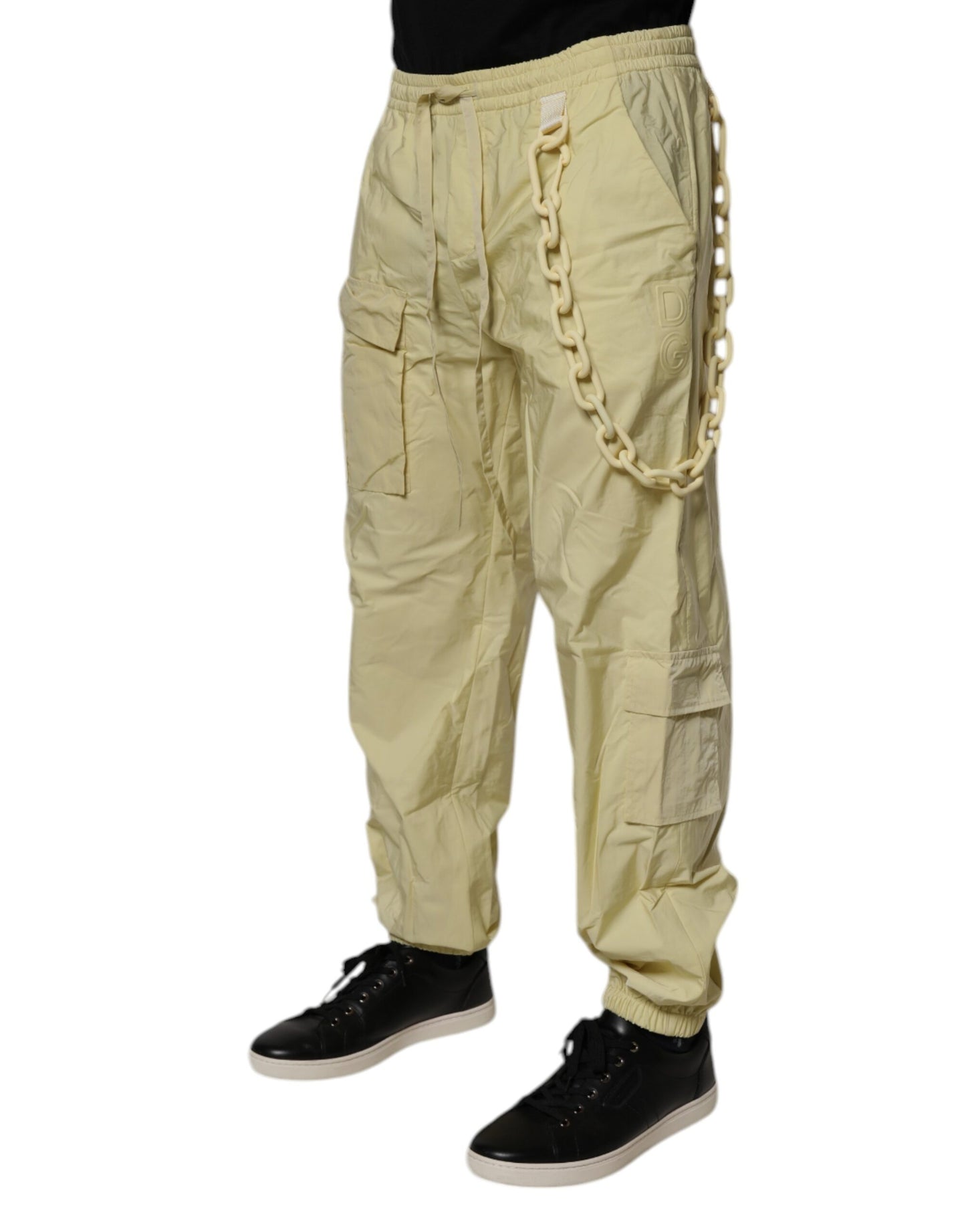 Yellow Nylon Cargo Chain Men Jogger Pants-Dolce & Gabbana-LabelTerrace.com