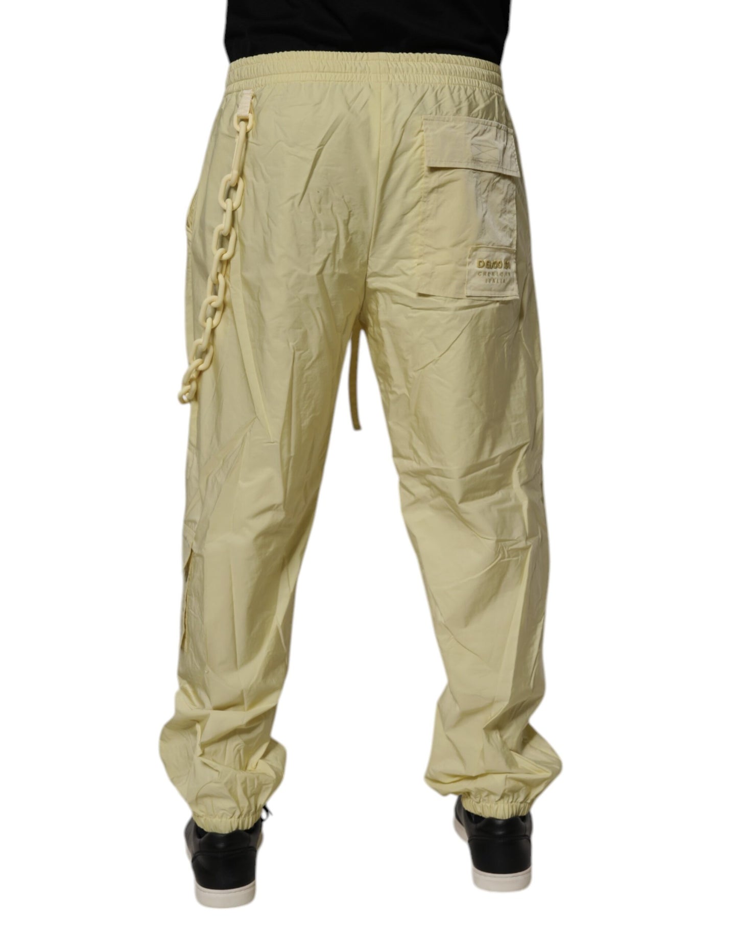 Yellow Nylon Cargo Chain Men Jogger Pants-Dolce & Gabbana-LabelTerrace.com