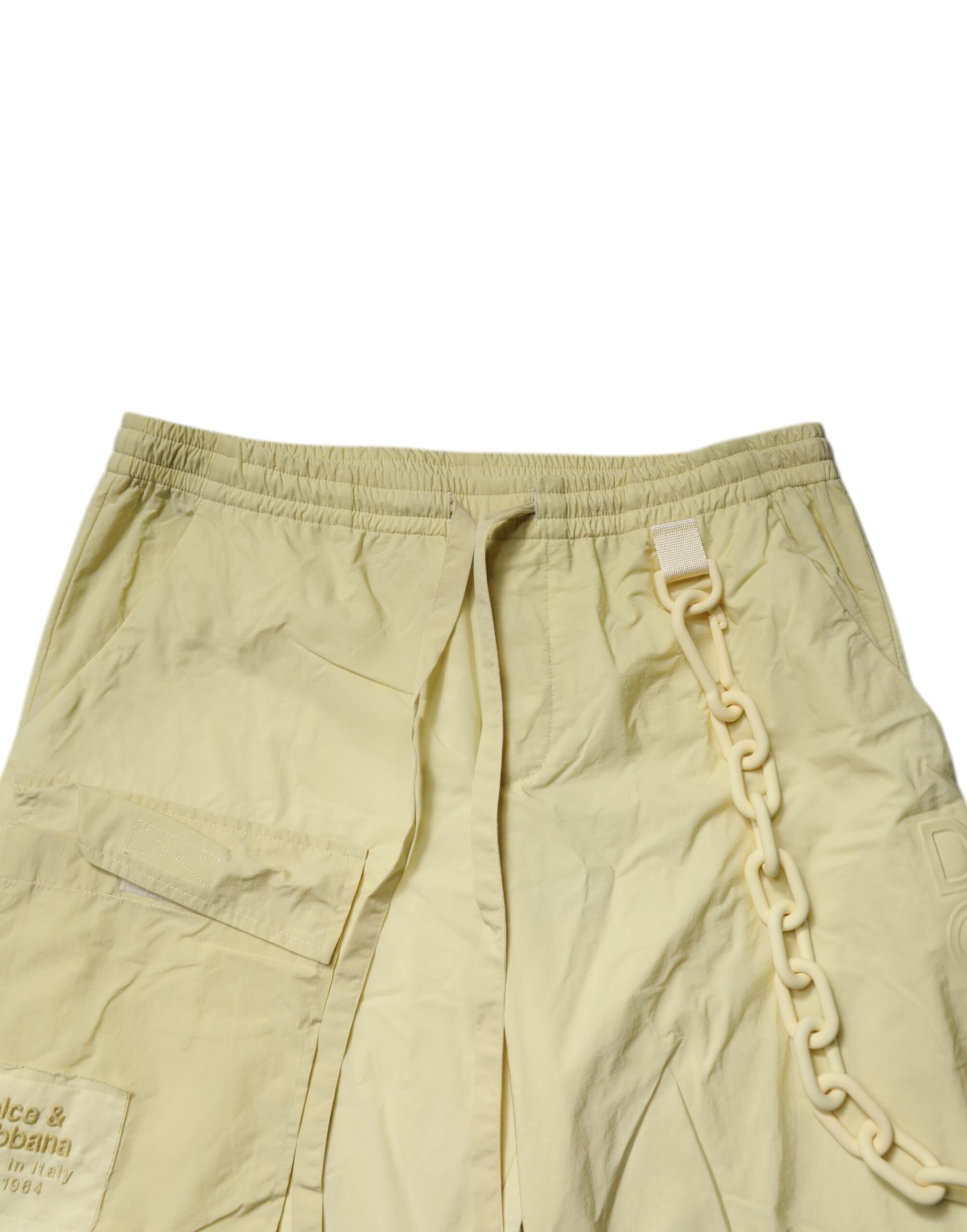 Yellow Nylon Cargo Chain Men Jogger Pants-Dolce & Gabbana-LabelTerrace.com