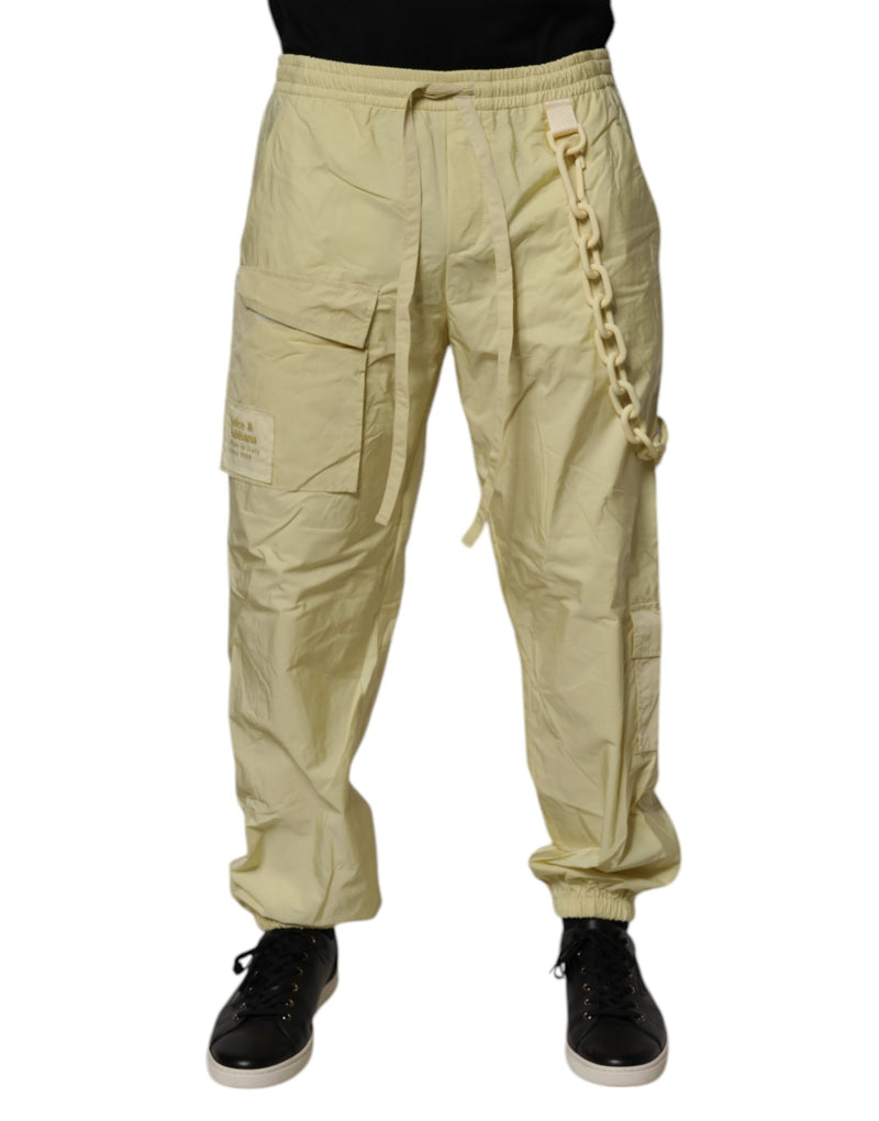 Yellow Nylon Cargo Chain Men Jogger Pants-Dolce & Gabbana-LabelTerrace.com