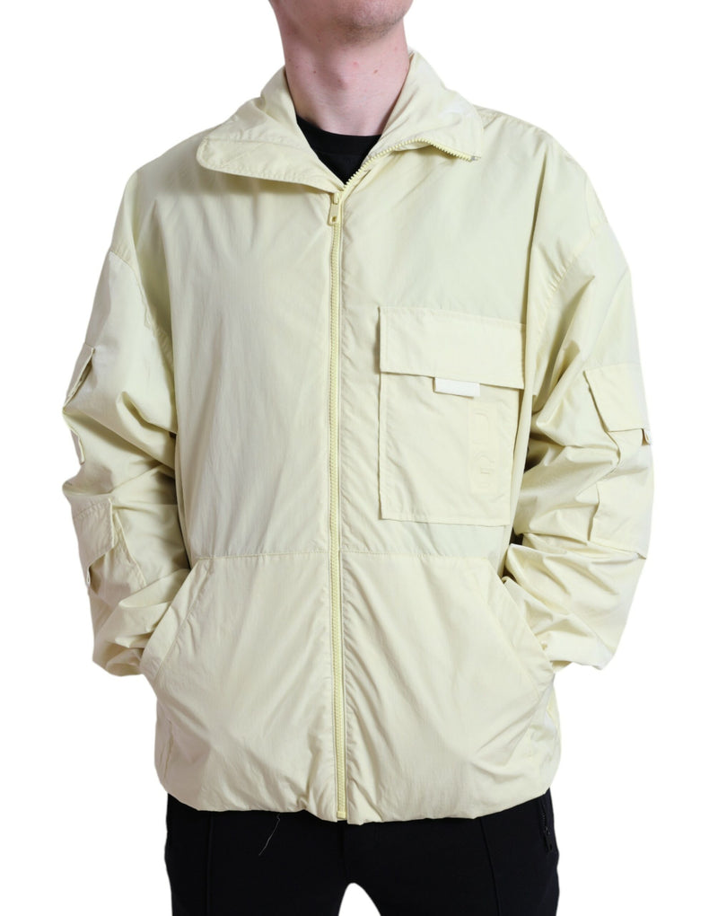 Yellow Nylon Collared Full Zip Parka Jacket-Dolce & Gabbana-LabelTerrace.com