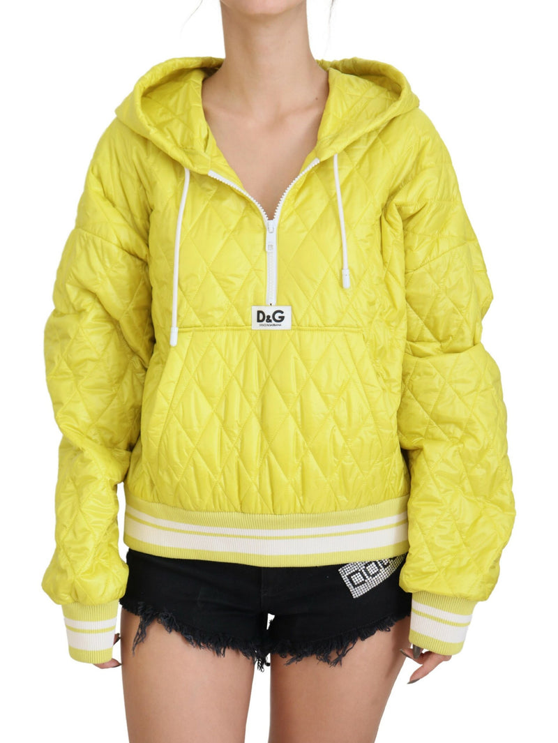 Yellow Nylon Quilted Hooded Pullover Jacket-Dolce & Gabbana-LabelTerrace.com