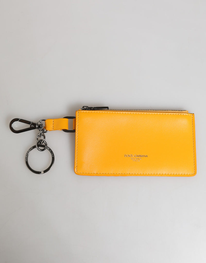 Yellow Orange Leather Credit Card Key Holder Clip On Wallet-Dolce & Gabbana-LabelTerrace.com