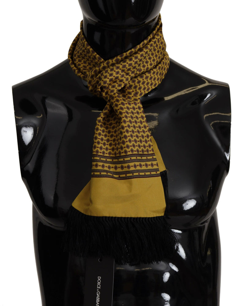 Yellow Patterned Silk Neck Wrap Fringe Scarf-Dolce & Gabbana-LabelTerrace.com