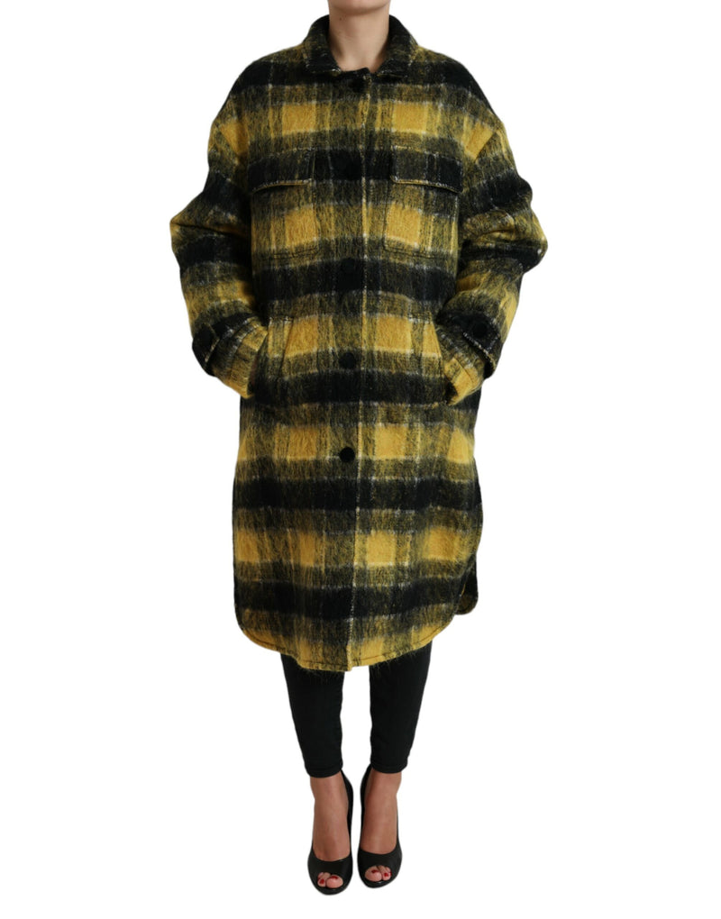 Yellow Plaid Long Sleeve Casual Coat Jacket-Dolce & Gabbana-LabelTerrace.com