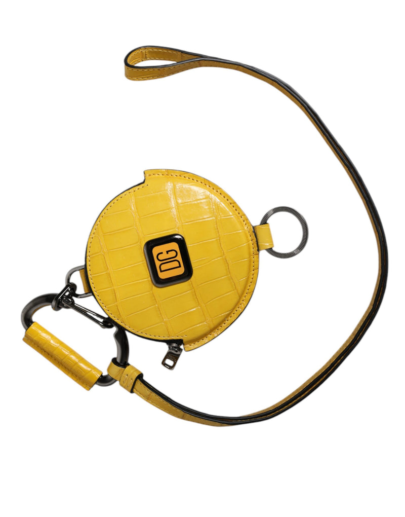Yellow Round Leather DG Logo Coin Purse Lanyard Wallet-Dolce & Gabbana-LabelTerrace.com