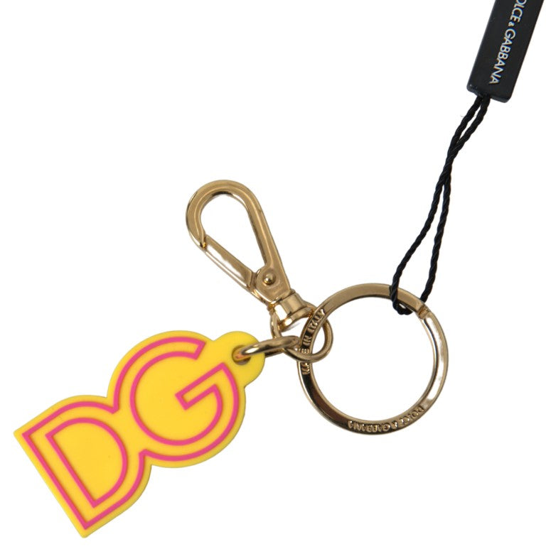 Yellow Rubber DG Logo Gold Brass Metal Keyring Keychain-Dolce & Gabbana-LabelTerrace.com