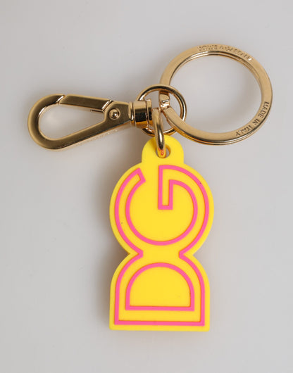 Yellow Rubber Gold Tone Metal DG Logo Keyring Keychain-Dolce & Gabbana-LabelTerrace.com