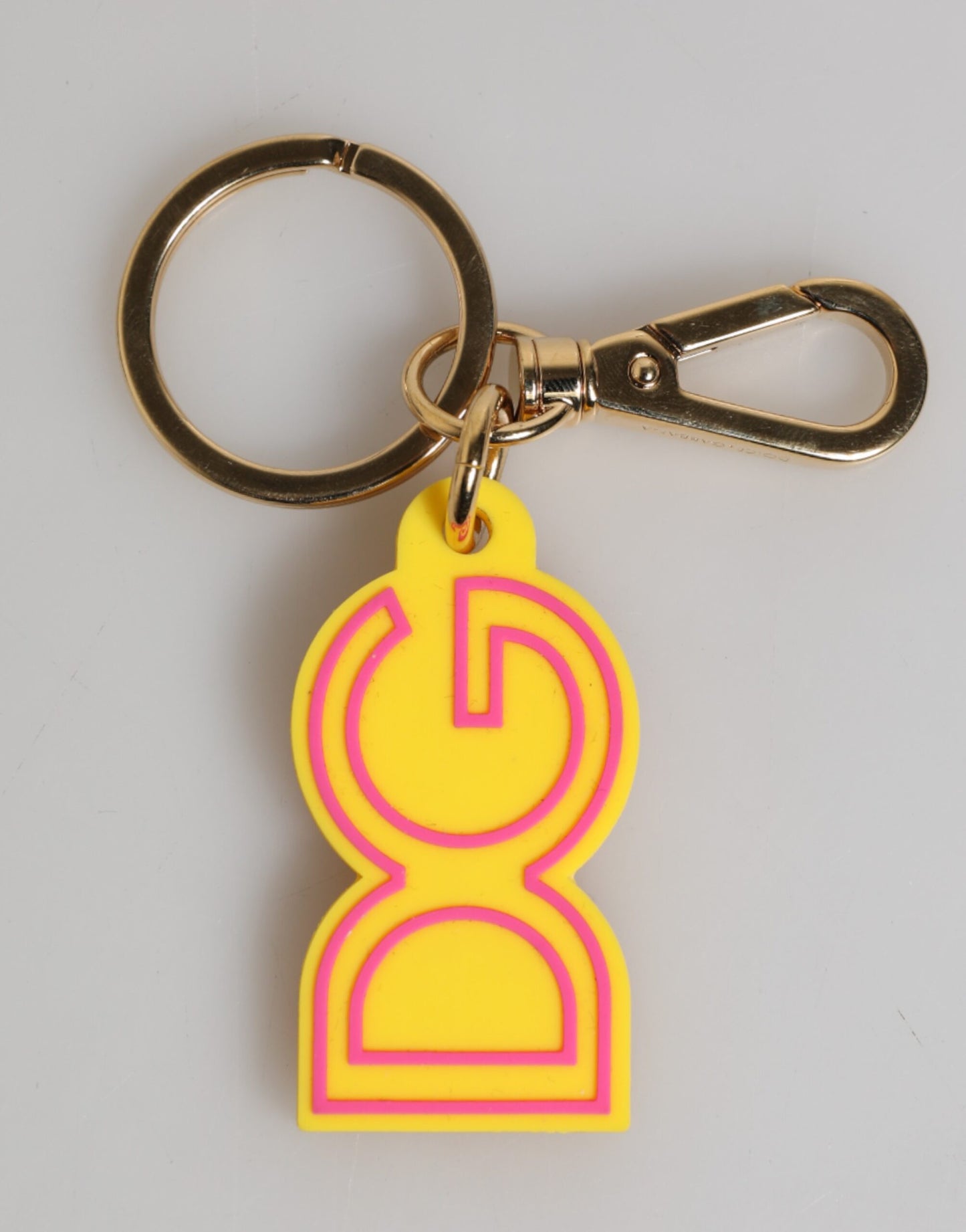 Yellow Rubber Gold Tone Metal DG Logo Keyring Keychain-Dolce & Gabbana-LabelTerrace.com
