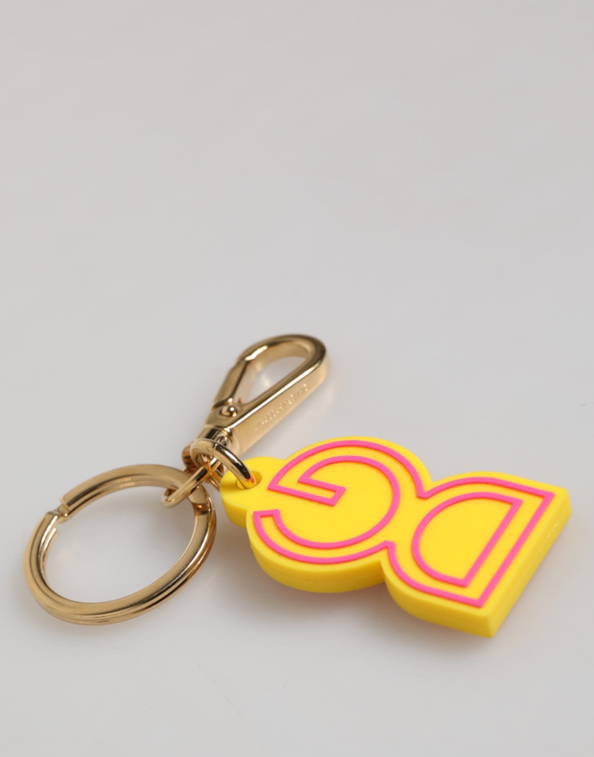Yellow Rubber Gold Tone Metal DG Logo Keyring Keychain-Dolce & Gabbana-LabelTerrace.com