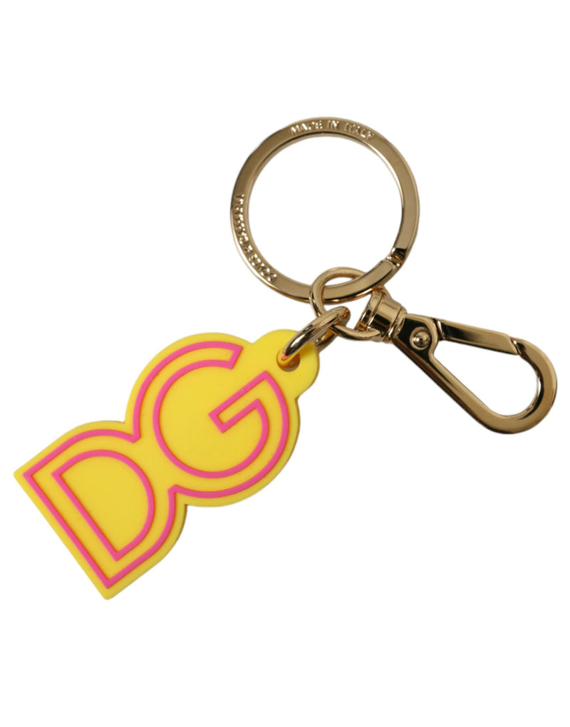 Yellow Rubber Gold Tone Metal DG Logo Keyring Keychain-Dolce & Gabbana-LabelTerrace.com