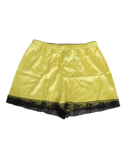 Yellow Satin Silk Mid Waist Underwear Shorts