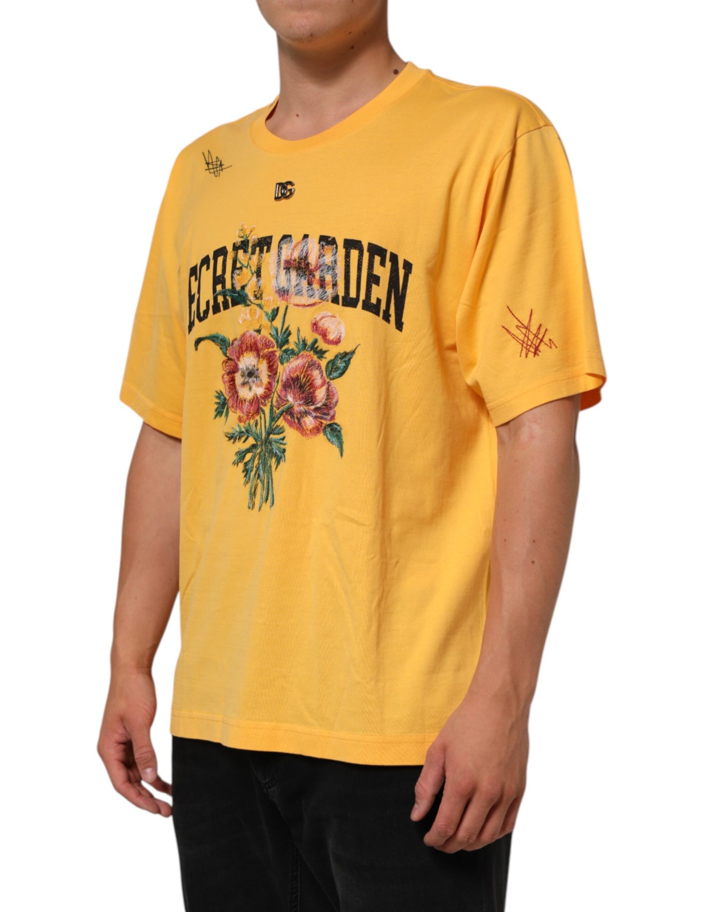 Yellow Secret Graden Floral Cotton CrewNeck T-shirt