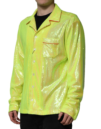 Yellow Sequin Polyester Lounge Casual Shirt-Dolce & Gabbana-LabelTerrace.com
