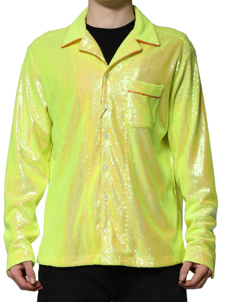 Yellow Sequin Polyester Lounge Casual Shirt-Dolce & Gabbana-LabelTerrace.com