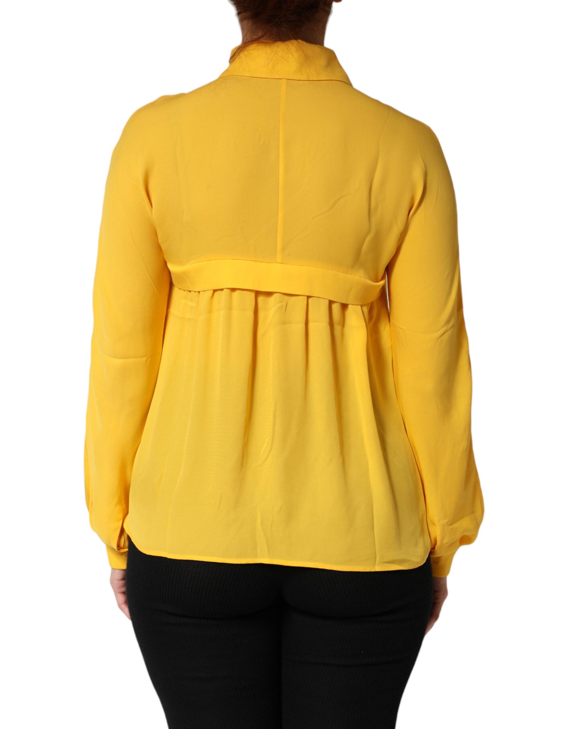 Yellow Silk Collared Long Sleeves Top