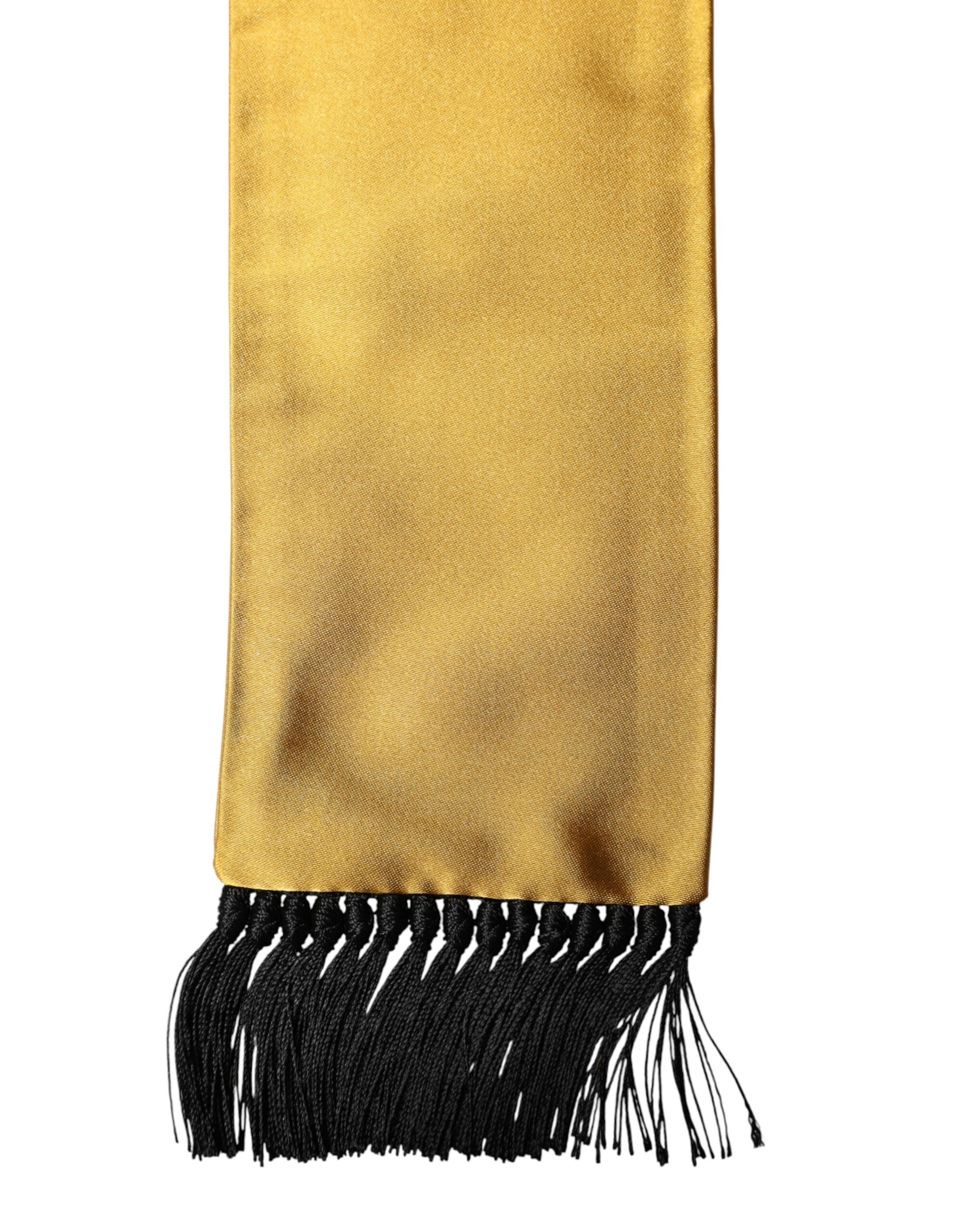Yellow Silk Fringes Neck Wrap Foulard Scarf