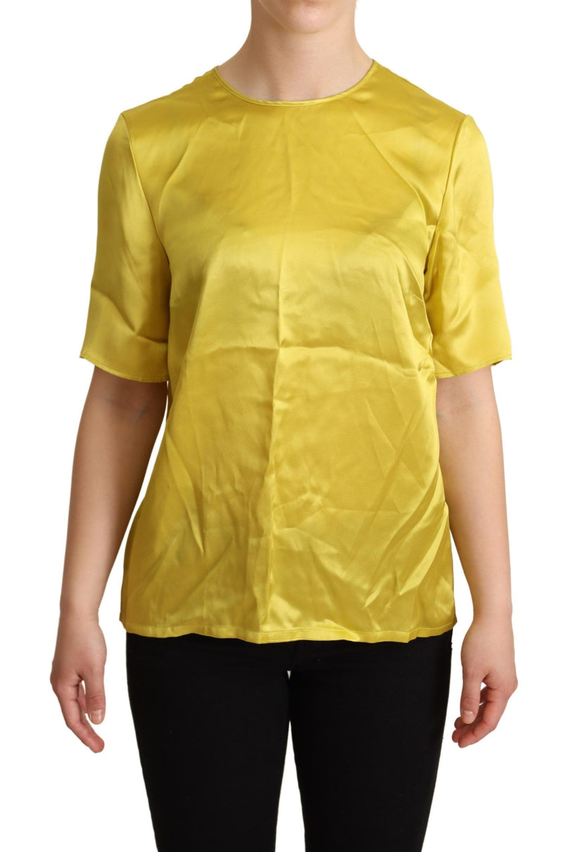 Yellow Silk Short Sleeve Blouse T-shirt-Dolce & Gabbana-LabelTerrace.com