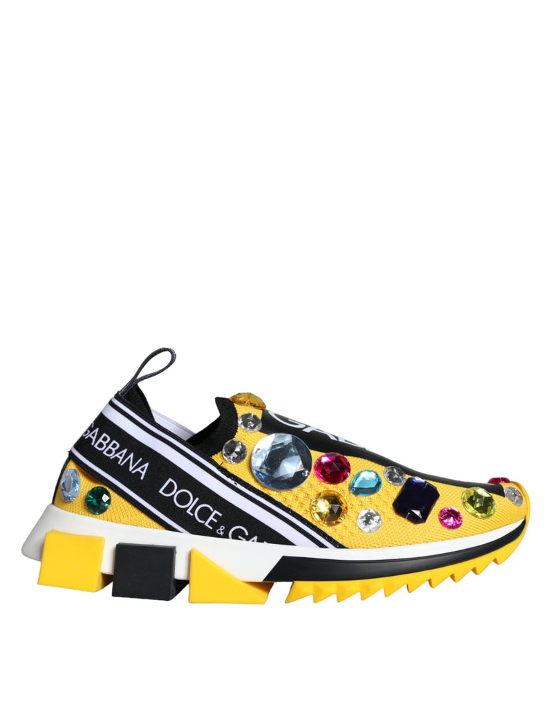 Yellow Sorrento Crystals Sneakers Womens Shoes-Dolce & Gabbana-LabelTerrace.com