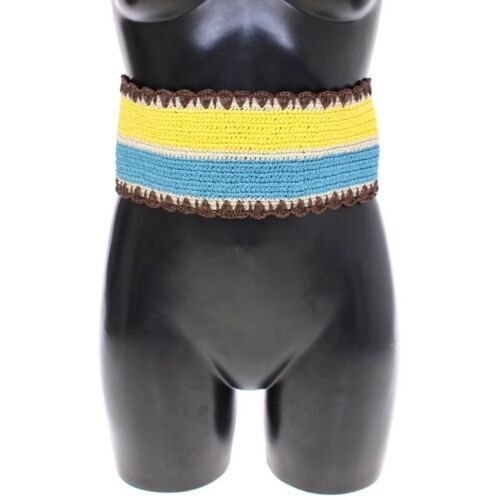 Yellow Striped Wide Waist Raffia Belt-Dolce & Gabbana-LabelTerrace.com
