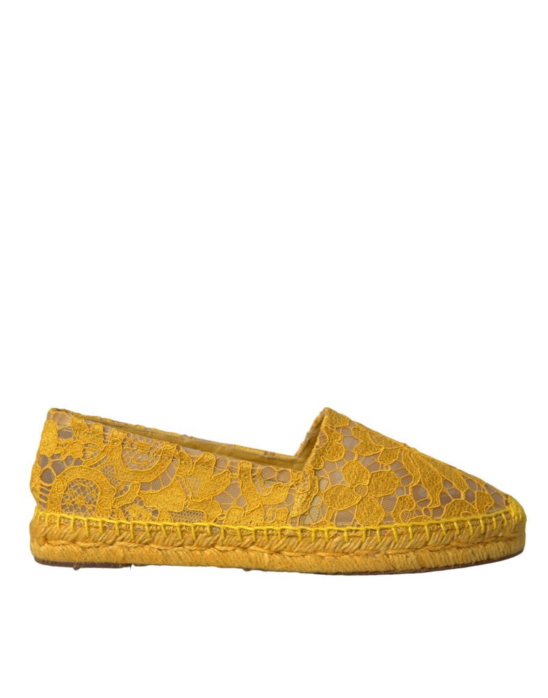 Yellow Taormina Lace Espadrille Loafers Flats Shoes-Dolce & Gabbana-LabelTerrace.com